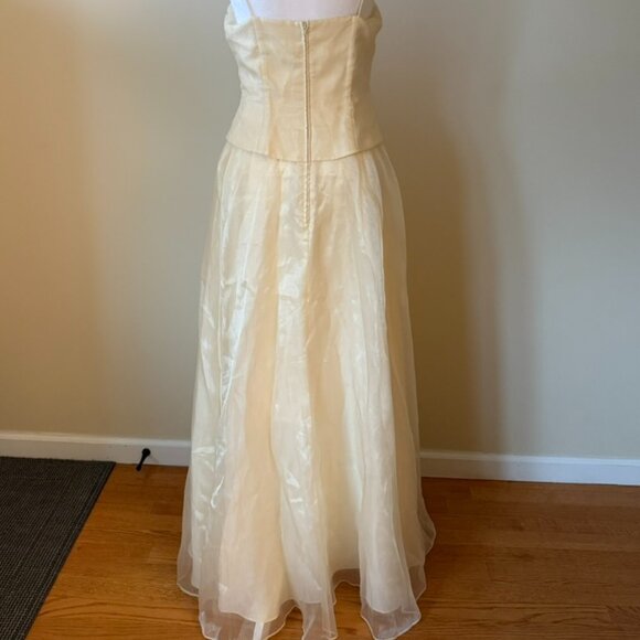 VTG Y2K Niki Livas Ivory Floral Sequin Overlay Maxi Dress 8 Cottagecore Prom - Picture 2 of 9